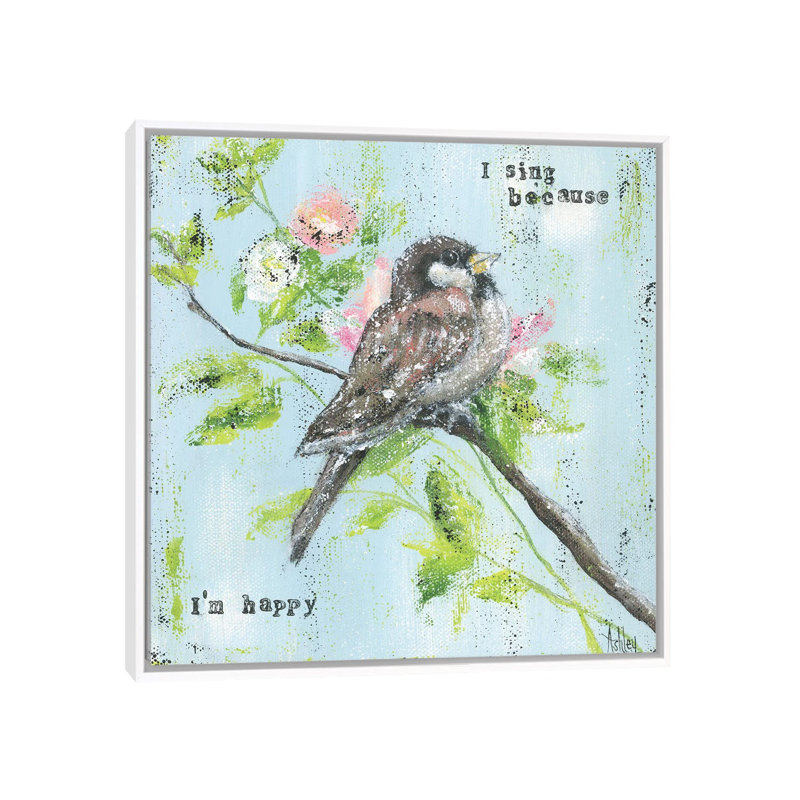 Sing Sing I'm Happy par Ashley Bradley - reproduction d'art, H 37 po x l 37 po x P 1,5 po, Toile blanche encadrée