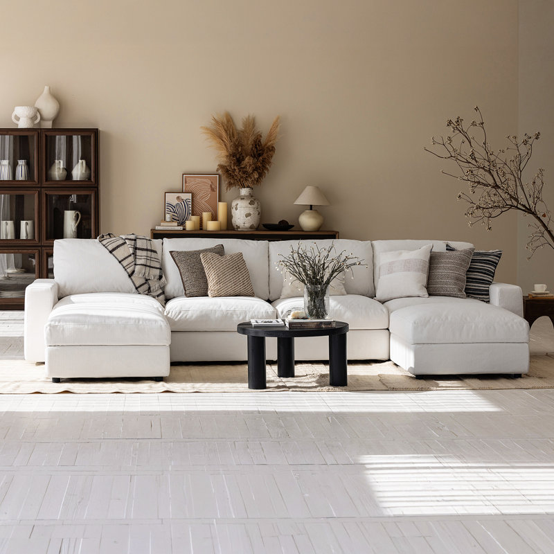 146.5" Oversized U-Shaped Modular Sectional Sofa with 2 Storage Ottomans, 4-Seater, White