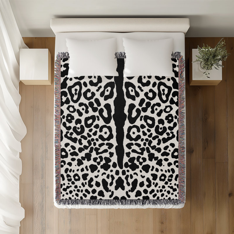 Jeté en coton Cheetah, Blanc cassé; noir, 60 x 60