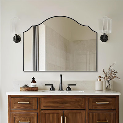 Scalloped Arch Bathroom Vanity Mirror with Curved Top | Stainless Steel Frame
