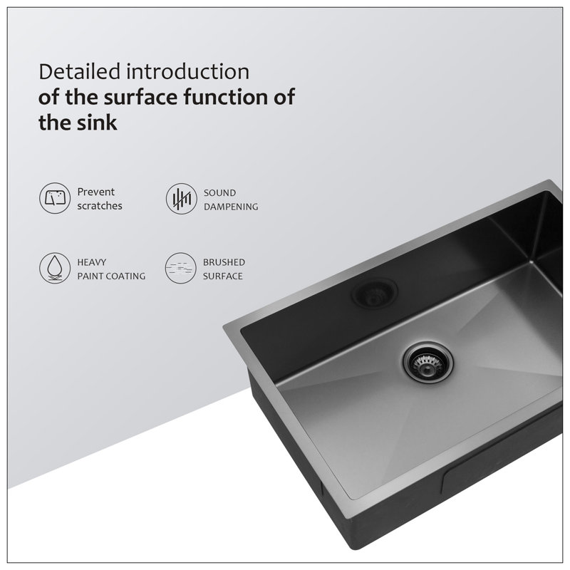 30"X18"X10" Gunmetal Black Undermount  Kitchen Sink 16 Gauge Single Bowl With Drain Assembly