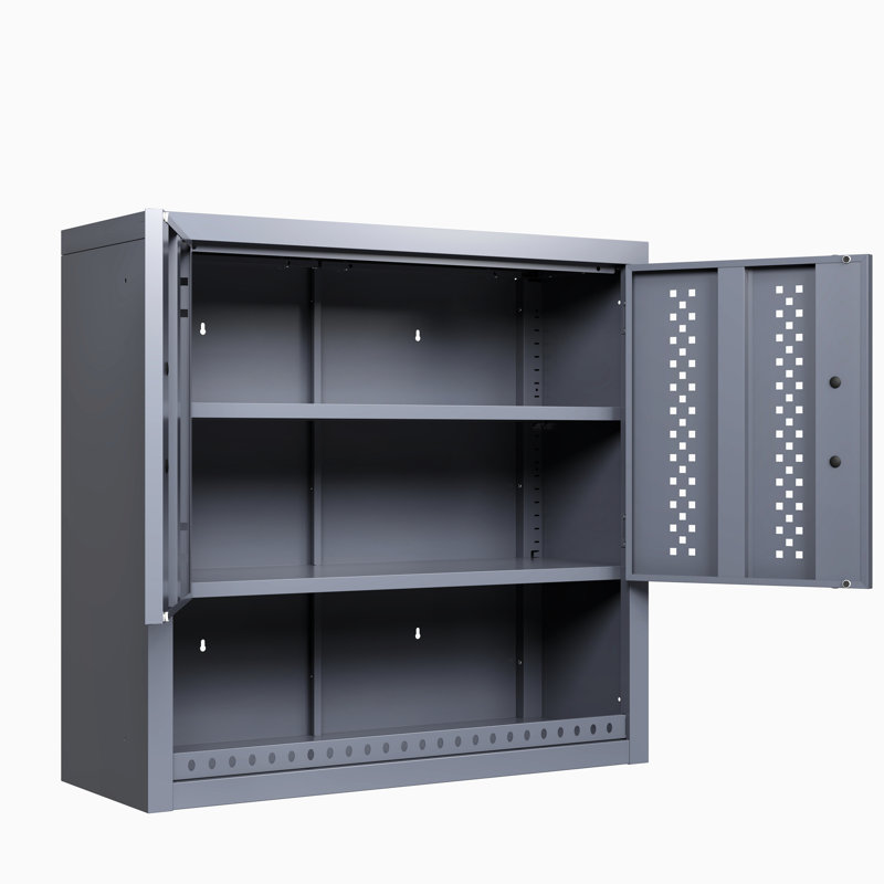 29.87" H Gray Steel Garage Cabinet With Door, Wall - Mounted For Kitchens, Basements, Warehouses, Quick Installation, Adjustable Shelf Layout Tool H, Metal Removable Shelves, Smooth Opening Mechanism