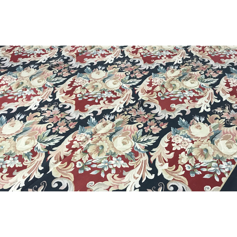 Tapis bleu marine et rouge noué à la main de haute qualité