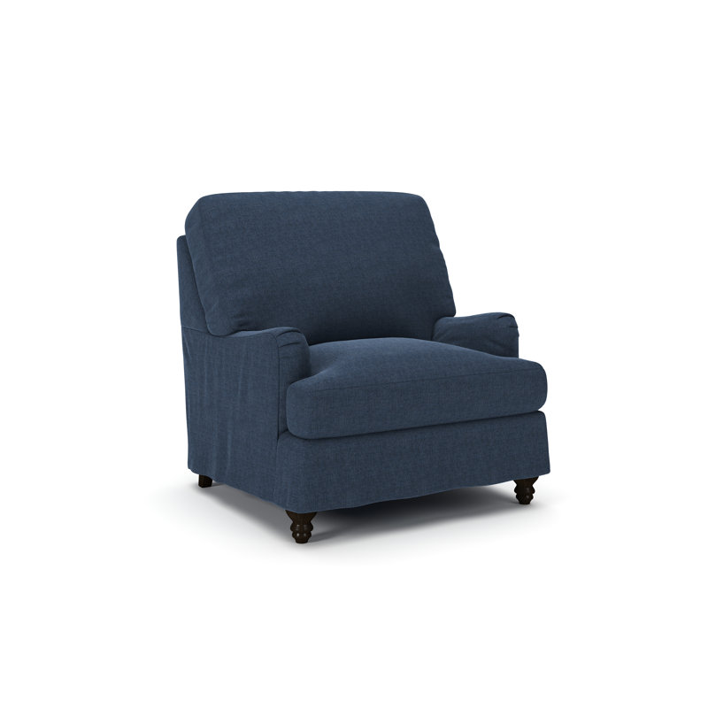 Walters Slipcovered Chair, Drusky Navy Sustain® Basketweave