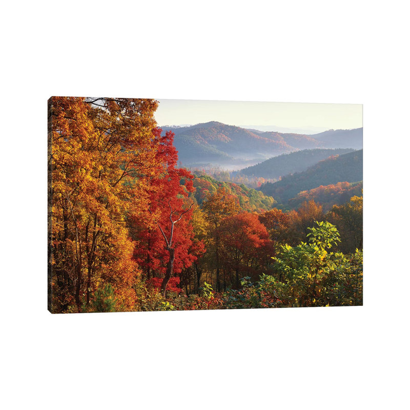 Autumn Foliage On Blue Ridge Range Near Jumping Off Rock, North Carolina by Tim Fitzharris - Wrapped Canvas Print