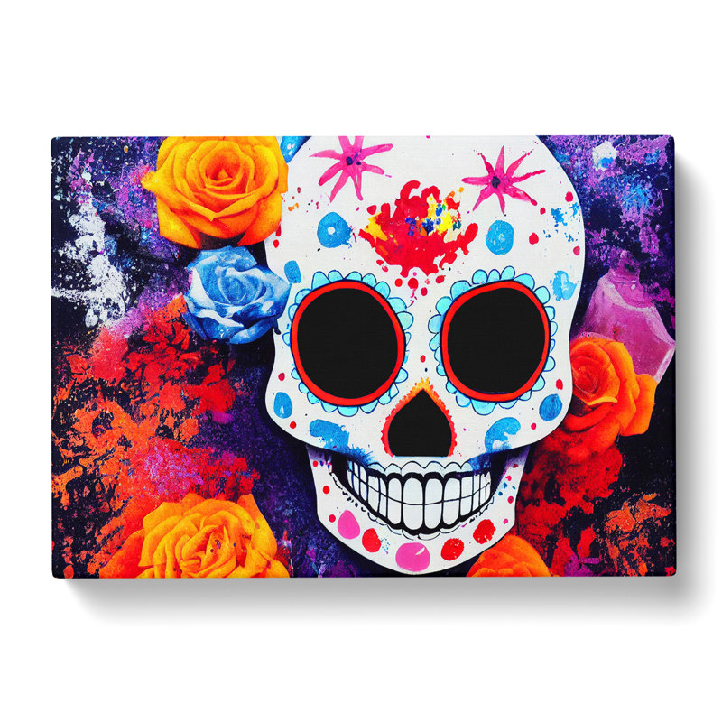 Flowing Floral Sugar Skull - Wrapped Canvas, 40cm H x 60cm W x 3cm D