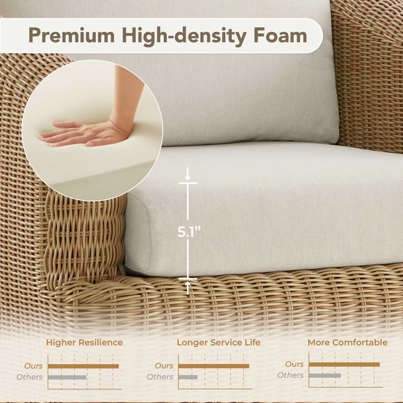 Fauteuil de jardin pivotant Cambelle avec coussins, Blanc, Naturel