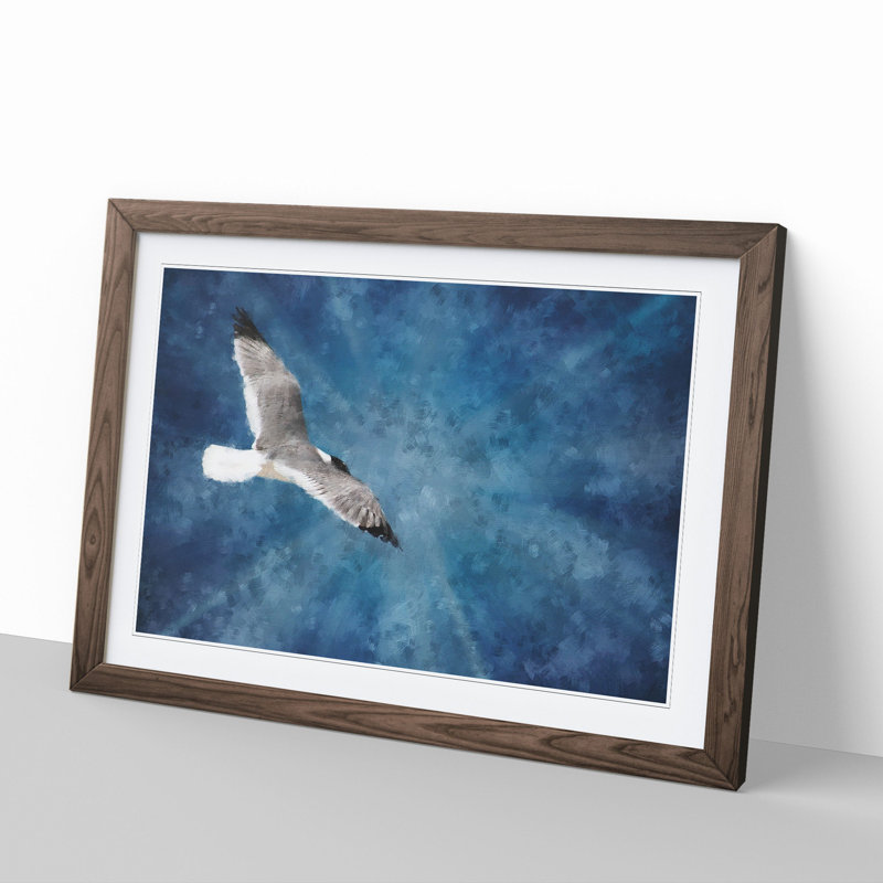 Seagull in Flight Vol.1 - Picture Frame Graphic Art, 36cm H x 48cm W x 2cm D, Walnut Framed
