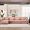 Canapé modulaire modulaire avec nuage, canapé modulaire en forme de L pour le salon, canapé modulaire à assise profonde avec accoudoirs ronds, 6 coussins, canapé moderne en flanelle à 4 places pour la chambre à coucher