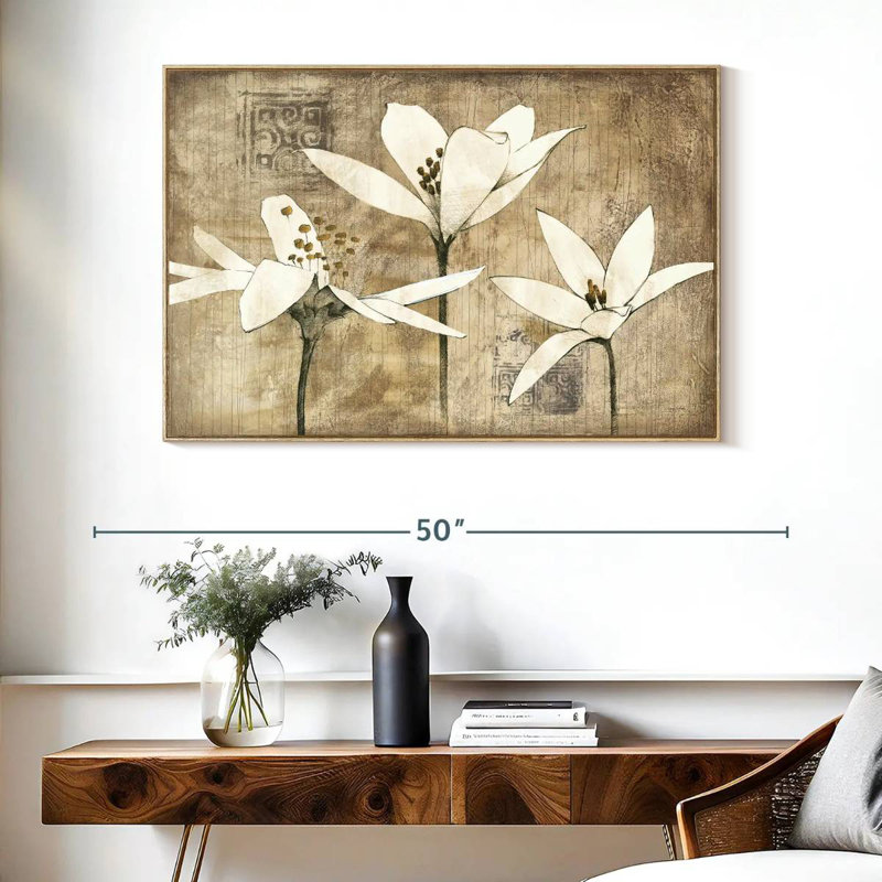 Pencil Floral III, Floating Frame Natural Wood, 40" X 27"