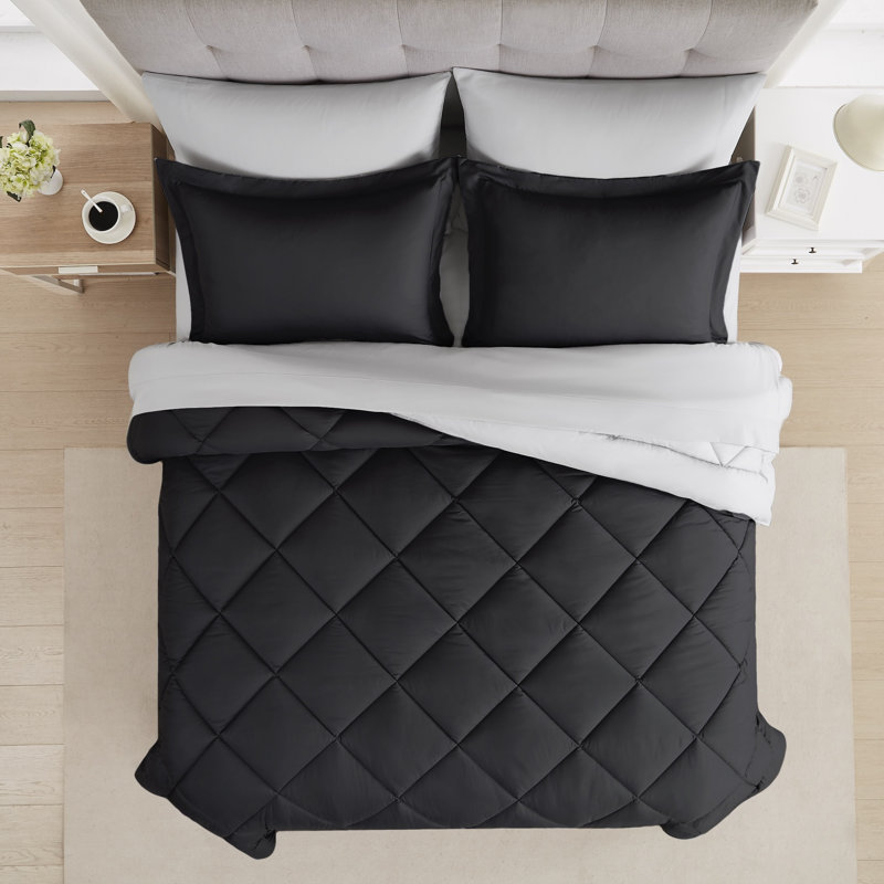 Modern Threads 7-Piece Reversible Comforter Set - Includes Comforter, Sheets, Pillowcases, and Shams, Black