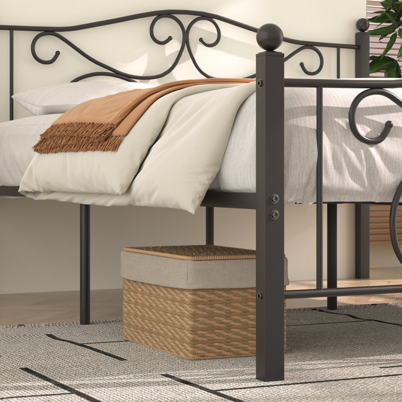 Queen Size Bed Frame, Metal Platform Bed with Parisian Style Headboard and Footboard, Heavy-duty Slats Support, Under Bed Storage, No Box Spring Needed