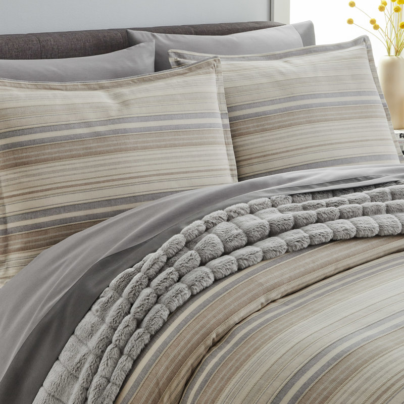 Ensemble de housse de couette réversible en mélange de coton brun / gris 3 pièces