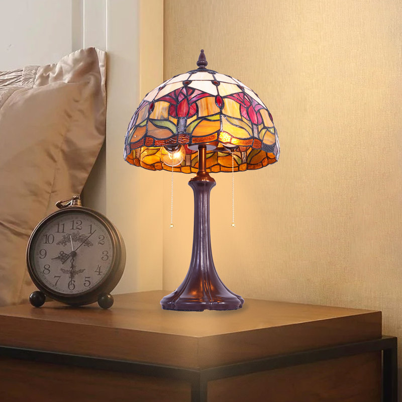 Lampe de table style Tiffany avec abat-jour tulipe en verre coloré