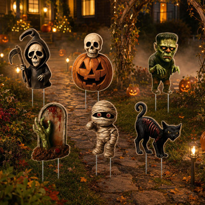 6 Pack Halloween Yard Signs with Stakes