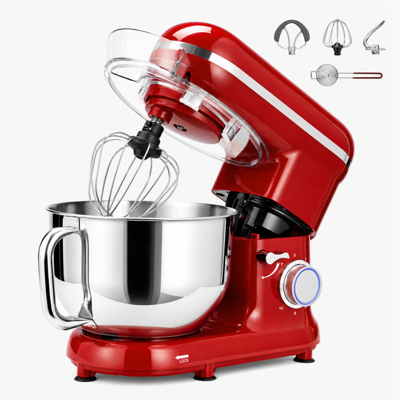 Robot pâtissier électrique rouge à tête inclinable, 6 litres et 10 vitesses, Rouge