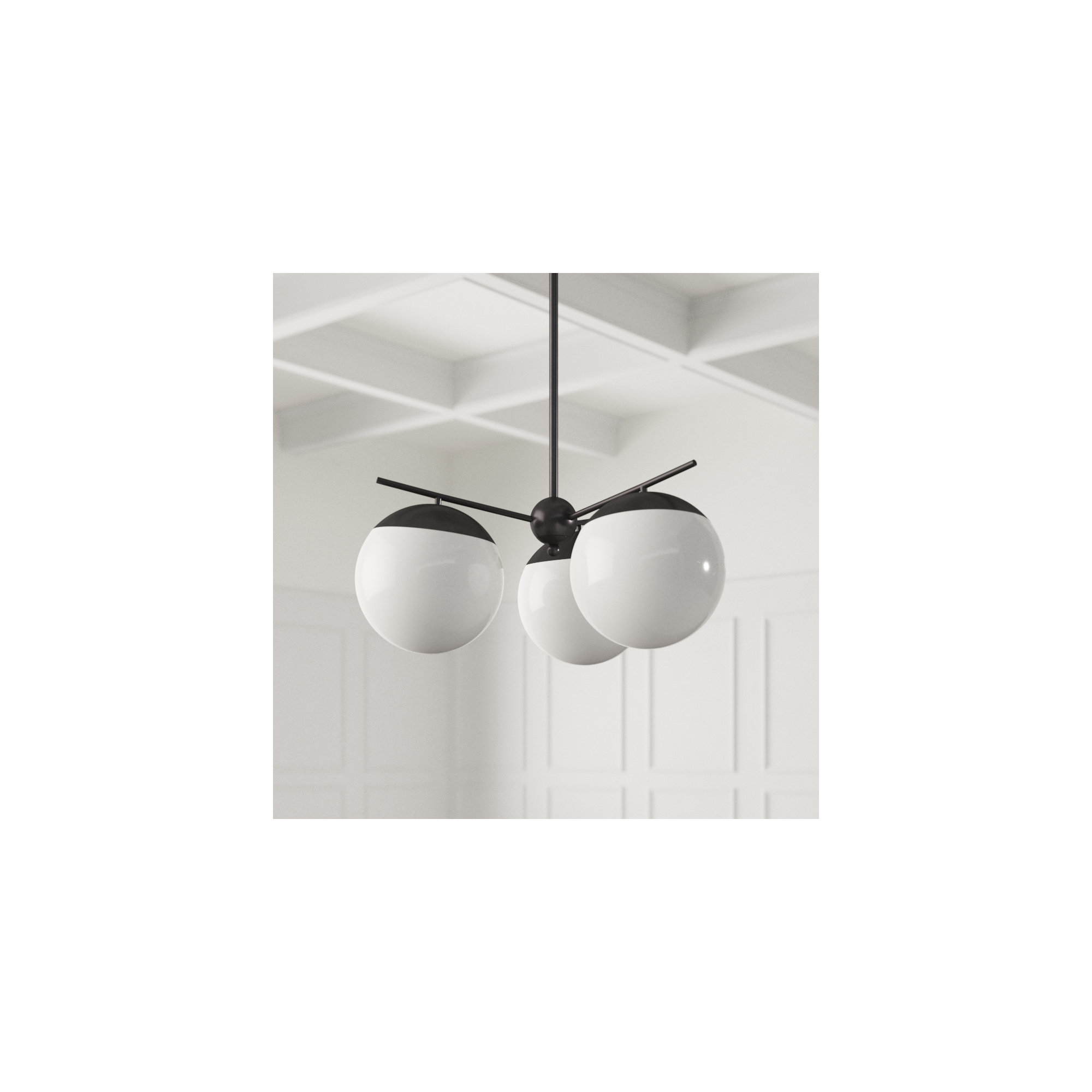 Yearby 3 - Light Dimmable Globe Chandelier, Black, Frosted White