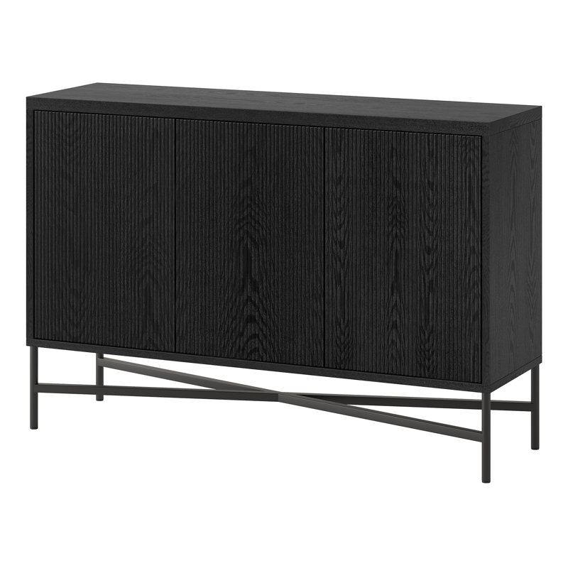 48" Fluted Sideboard with Adjustable Shelves & Cable Management — Black Grain Scandinavian Storage Cabinet for Dining Room or Living Room | Ceeva