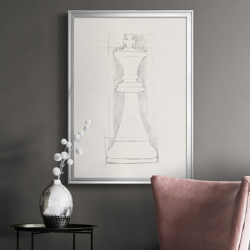 Jeu d'échecs, croquis sur toile de qualité supérieure II - prêt à être accroché, Argent, H 30,5 po x l 22,5 po x P 1 po