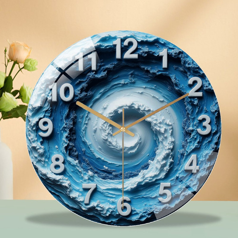 Horloge murale à motif tourbillon avec vagues bleues - art moderne 12 po
