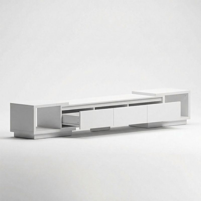 Melvene 3-Drawers Extendable Media Console , White