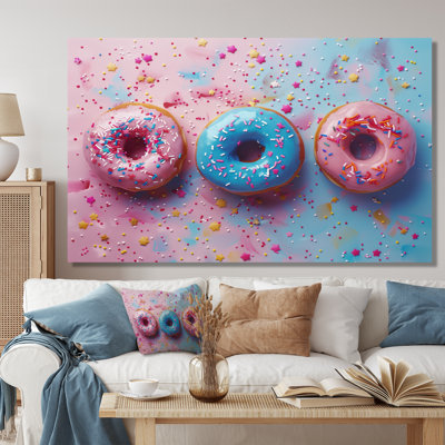 Décoration murale délicieuse rose et bleu Sparkle Donuts I - Donuts alimentaires