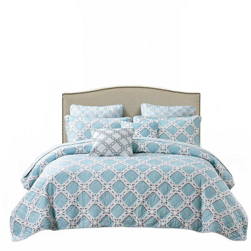 7 Piece Monroe Printed Microfiber Quilts Set, Queen Coverlet + 6 Additional Pieces