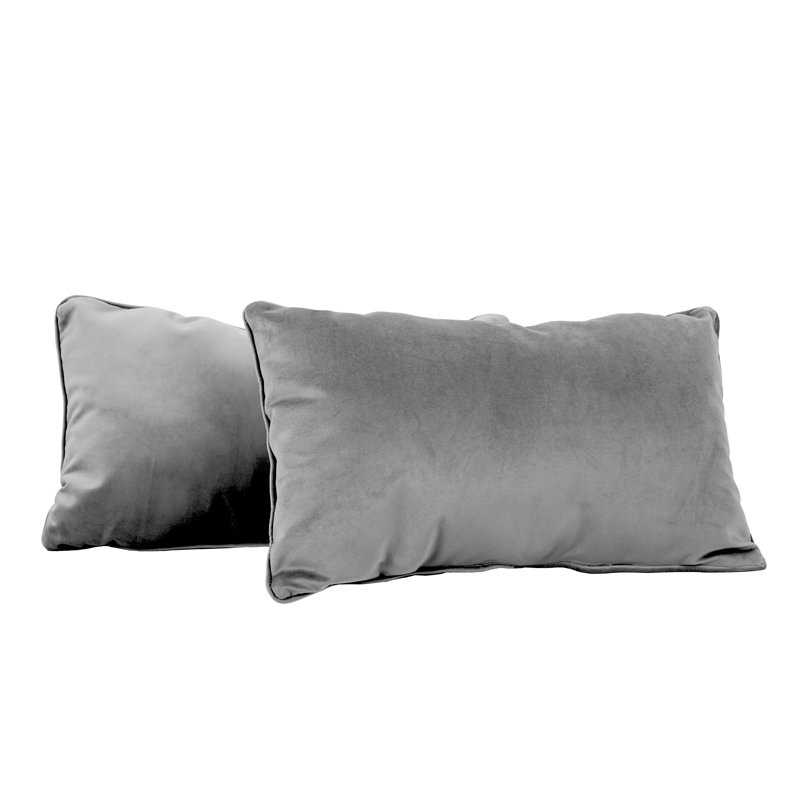 Rectangle Lumbar Microfiber Pillow with Piping, 2-pack, Rectangular 12"H x 20"W, Smoke