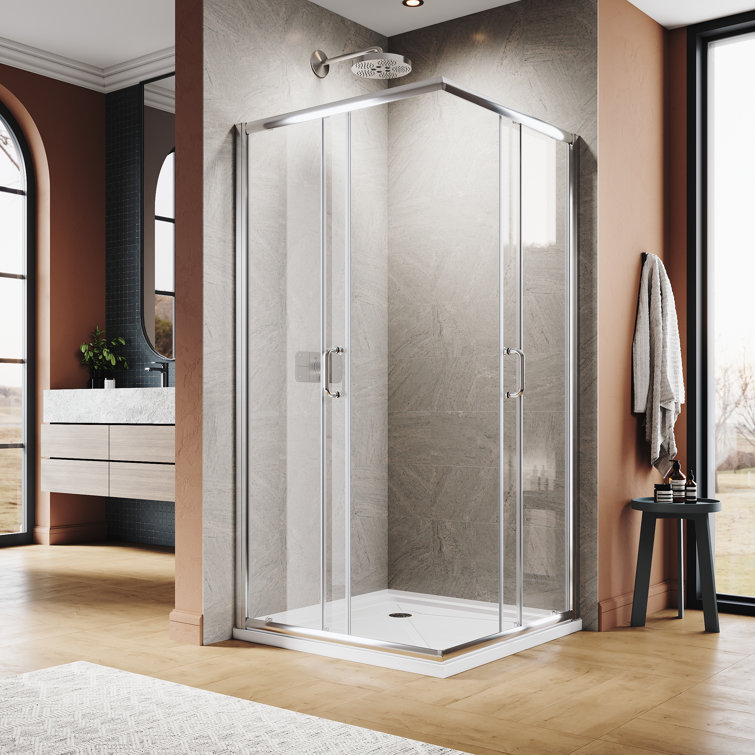 Qwall 36 W x 76.75 H Framed Square Shower Stall and Base Included