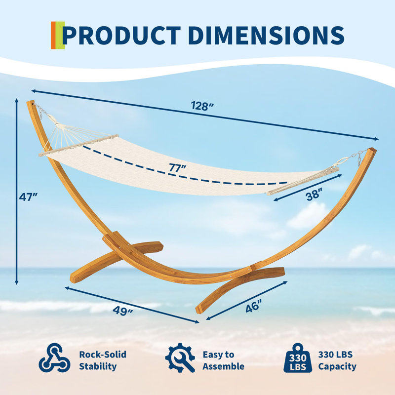 Hamac d'extérieur avec support en bois robuste, hamac en bois d'une capacité de 330 lb pour patio, jardin, cour intérieure, intérieur