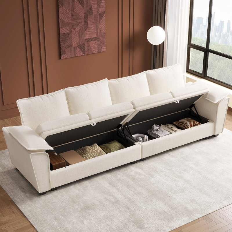 Canapé moderne rembourré avec rangement caché, Beige