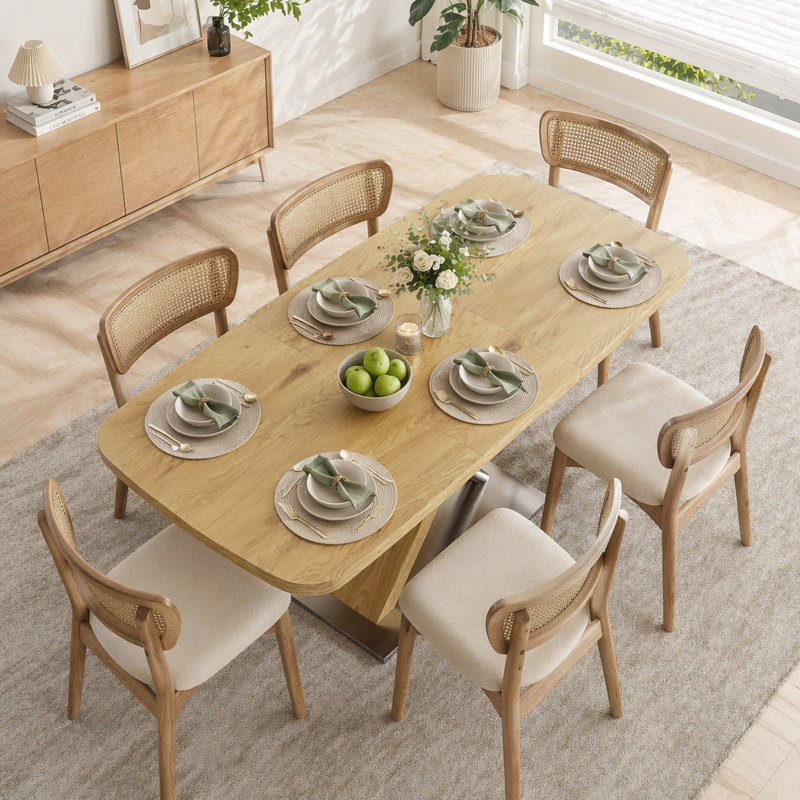 47.25 "-63" Dining Table, Natural