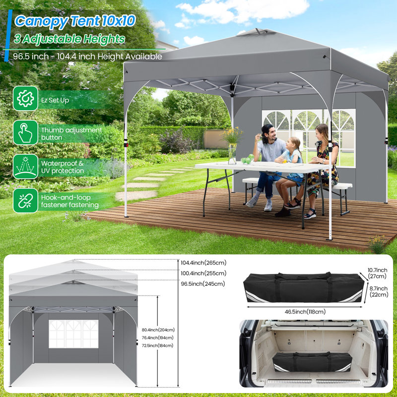 Toile d'ombrage pour tente 10 x 10 avec rideaux imperméables UPF 50+, Gris