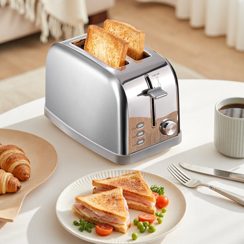 Grille-pain rétro à 2 tranches avec fentes extra larges - acier inoxydable, 7 réglages d'ombrage, fonctions bagel et dégivrage, plateau à miettes amovible - argent