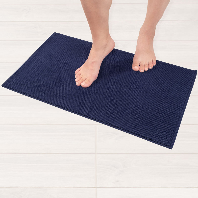 Chemung 100% Cotton Non-Slip Bath Rug, 24" L x 17" W, Navy Blue