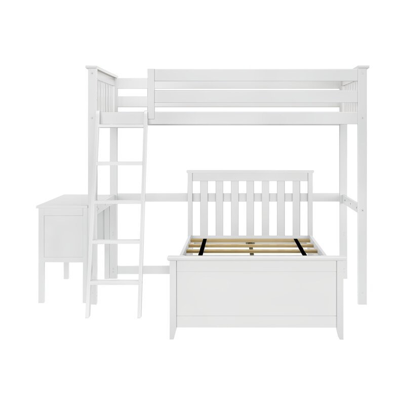 Lit superposé en L en bois massif avec bureau intégré par Max & Lily, Simple sur simple, Blanc