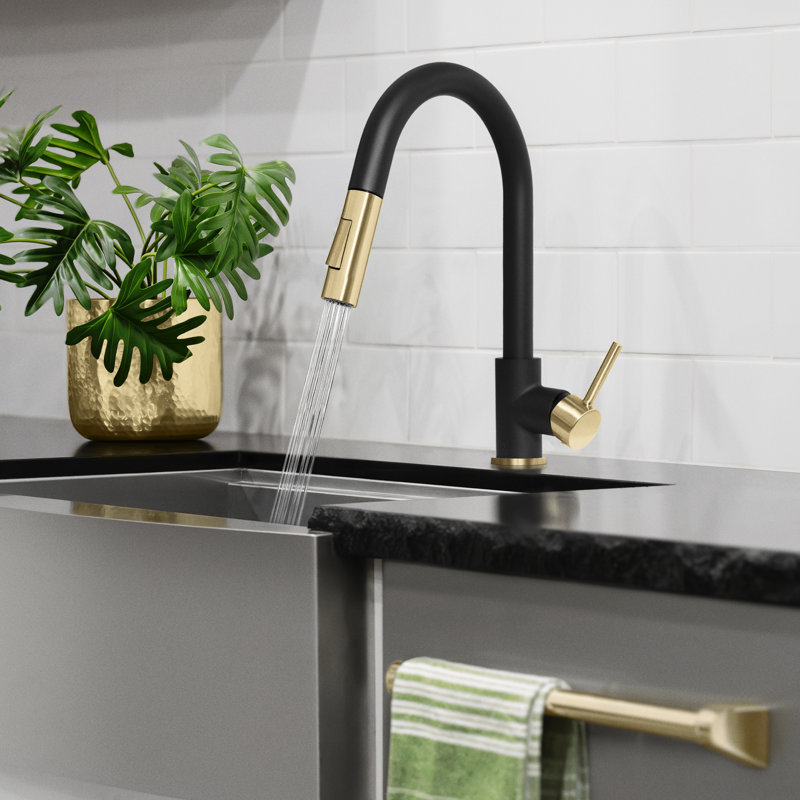 ZLINE Autograph Gemini Pull Down Single Handle Kitchen Faucet, Matte Black;Champagne Bronze