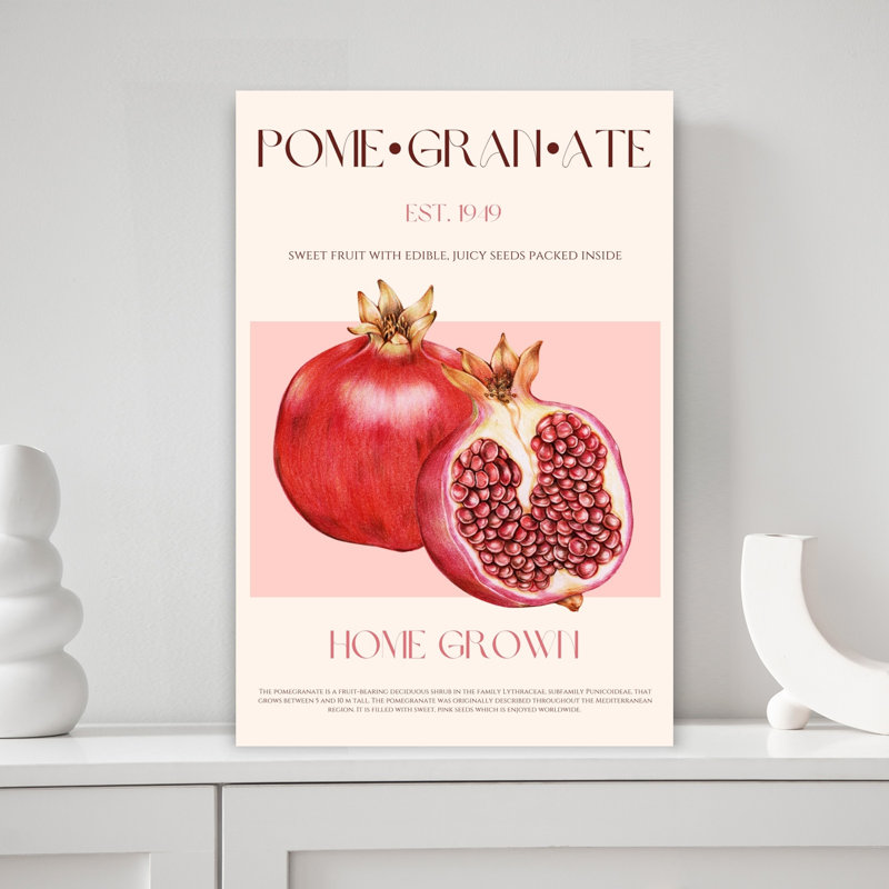 «Ripe Red Pomegranates Vibrant Fruit Plant», art mural, H 18 po x l 12 po