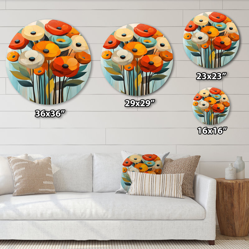 Vibrant jardin de fleurs de renoncule I - décoration murale traditionnelle en métal rouge, H 23 po x l 23 po