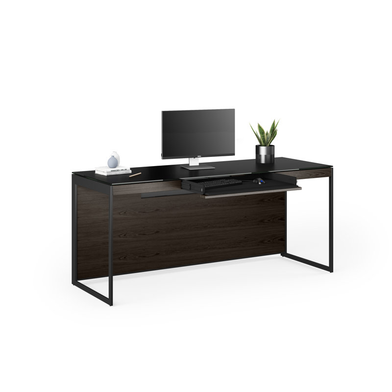 Sequel 20 Glass Writing Desk, Charcoal Stained Ash/Black, 24.75" H x 66" W x 24" D