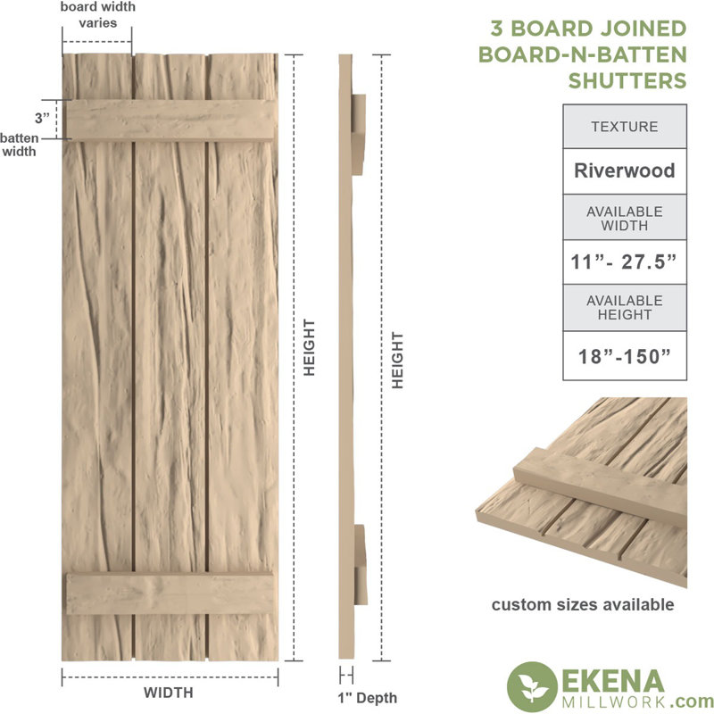 Volets en faux bois rustique à planche et nouettes (par paire), H 60 po x l 16,5 po x P 1 po, 16"