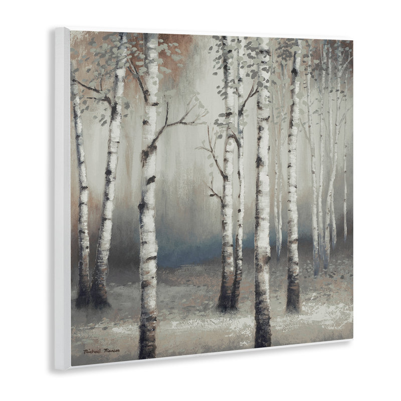 Birch Trees Misty Haze Black Wood Wall Plaque, 12 x 12