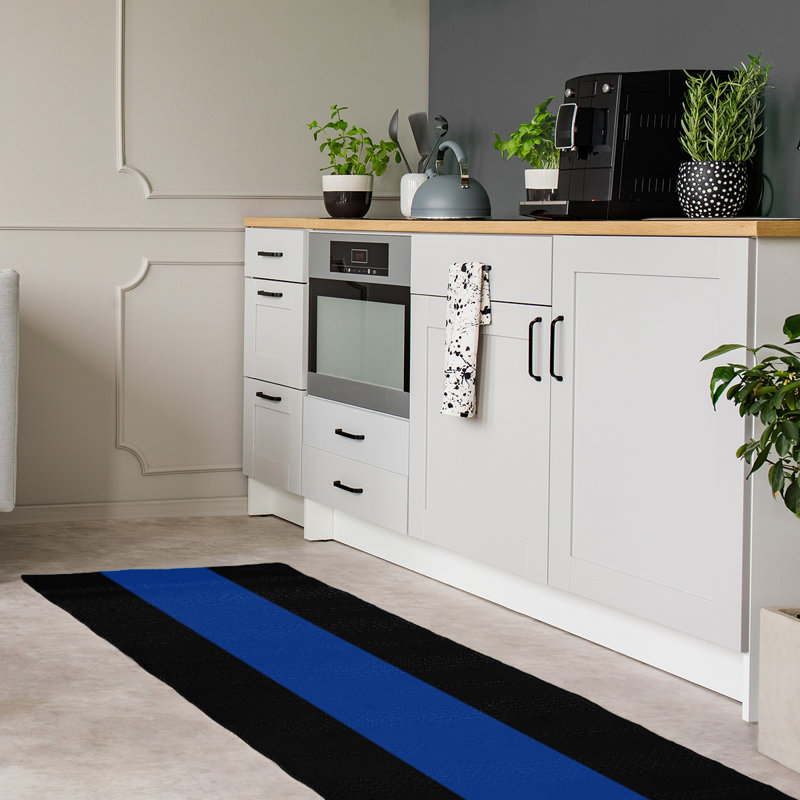 Tapis bleu/noir zone, Tapis de couloir 2 pi 6 po x 8 pi