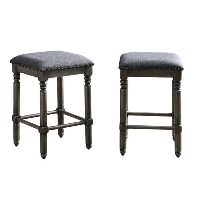 2 tabourets de hauteur de comptoir en gris - siège rembourré avec tissu brun clair et garniture cloutée en bronze, fabrication en contreplaqué de bois massif, style rustique chic, l 16 po x P 16 po x H 24,44 po, tabourets d'assemblage requis, design chic,