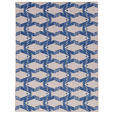 Joris Washable Ivory and Blue Machine Woven Area Rug