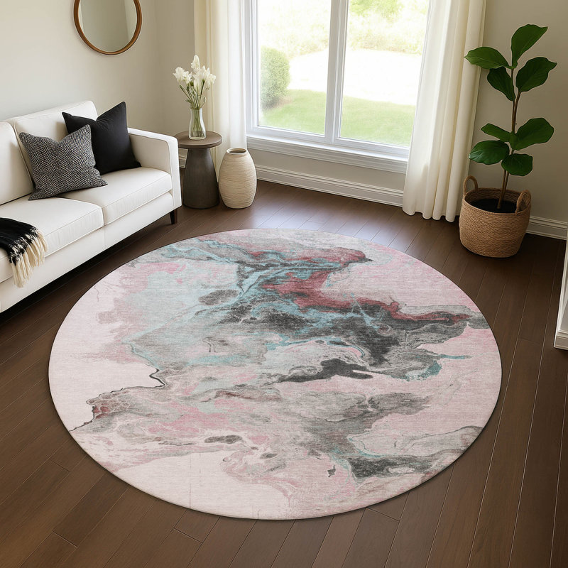 Premium Machine Washable Mehara AMF1688 Abstract Rug, Round 8'