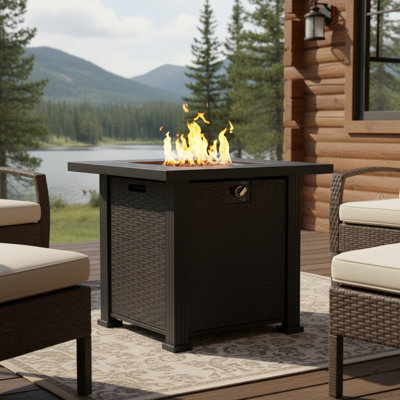 24" H x 28" W Outdoor Square Propane Fire Pit Table 50,000BTU with Hideaway Gas Tank Seat