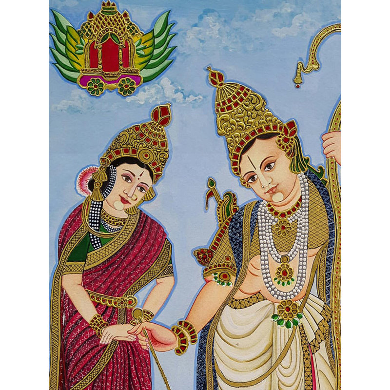 Shri Ram Darbar avec Hanuman | Peinture de style monsore | Couleur naturelle sur toile | Par Shashank Bhardwaj