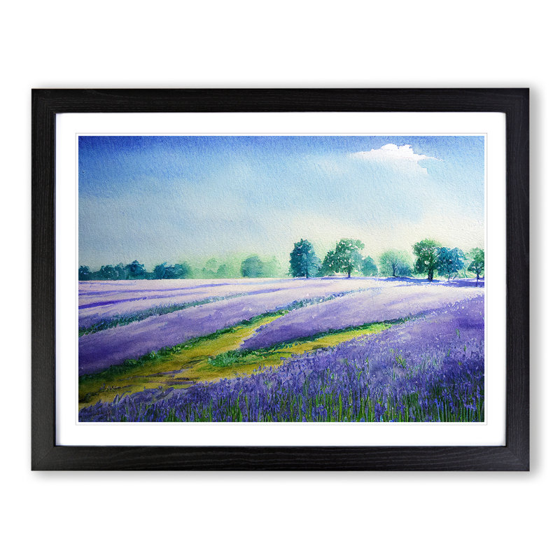 Bluebell Field In Watercolour Vol.5 - Single Picture Frame Painting, Black Framed, 46cm H x 64cm W x 2cm D