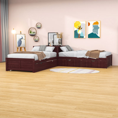 L-Shaped 2 Drawers Twin Size Platform Beds With Twin Size Trundle by Red Barrel Studio